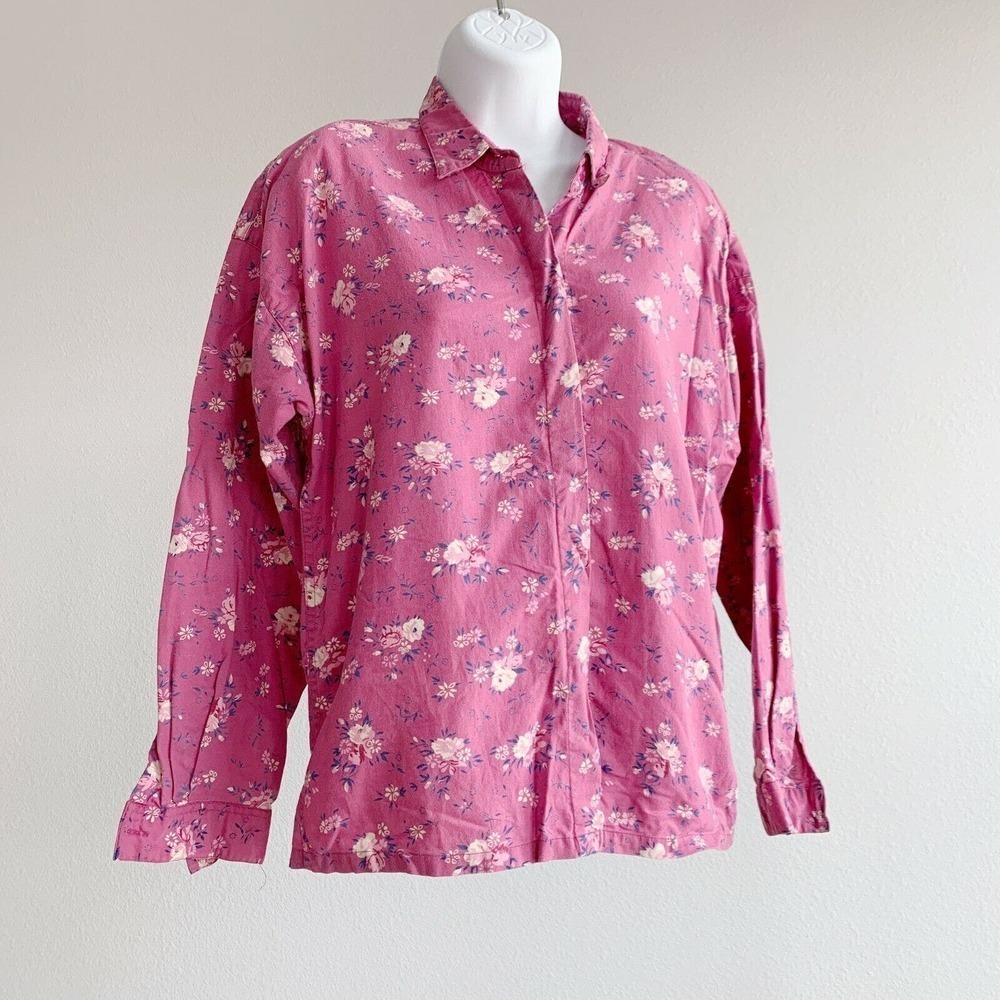 Vintage 80's Deb Purple Floral Button Down Long Sleeve Shirt Size Medium